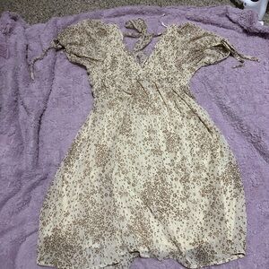 Cream Floral Print Dress with Puff Sleeves